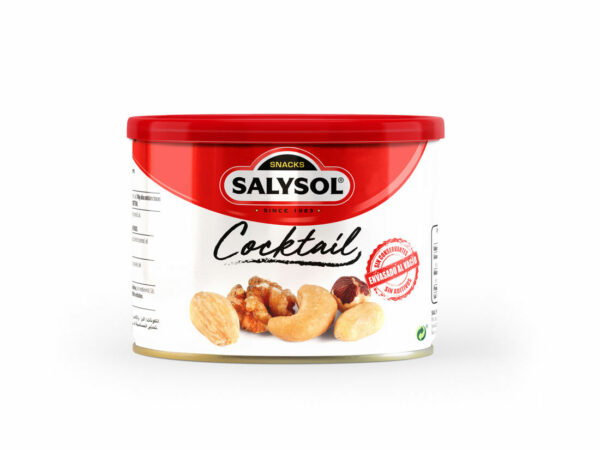 cocktail de frutos secos compuesto por una mezcla de cacahuetes repelados fritos, nueces, almendras